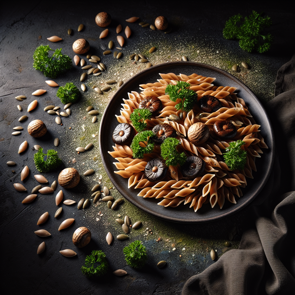 Pâtes aux champignons, persil et graines de tournesol