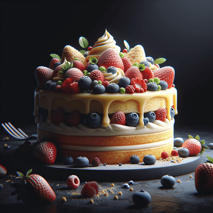 Gâteau léger aux multiples fruits et crème mousseline