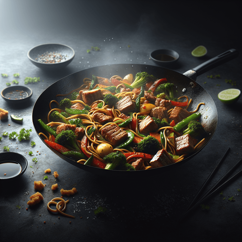 Wok à la viande, légumes et nouilles chinoises