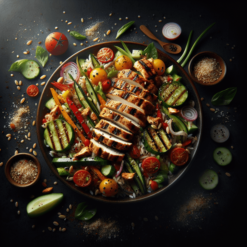 Salade de Riz au Poulet et Légumes Grillés