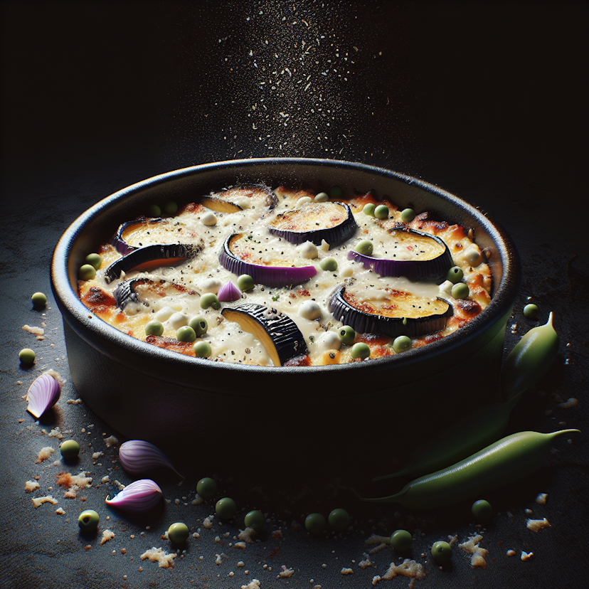 Gratin d'aubergines à la mozzarella et aux pois chiches