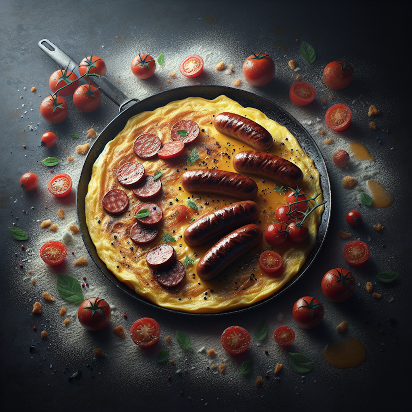 Omelette rustique aux saucisses et tomates